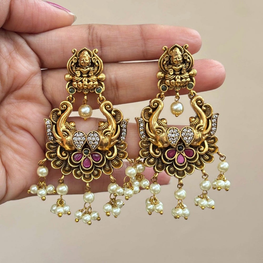 Handmade Brass Metal Jewellery Lakshmi Chandbali Earrings